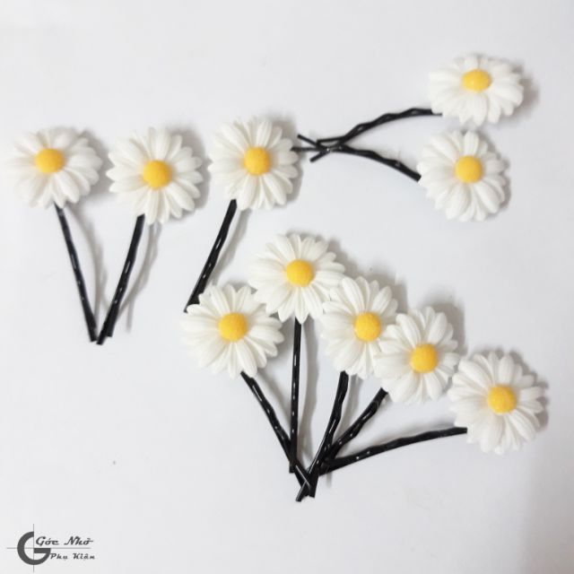 Set 10 kẹp tăm hoa cúc họa mi trắng