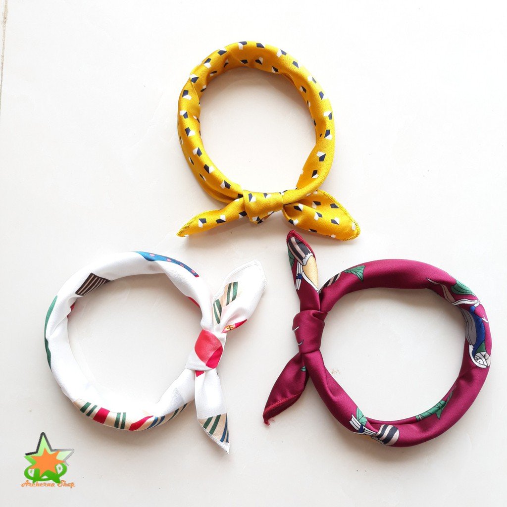 Khăn lụa vuông satin , khăn turban vuông họa tiết 50*50cm